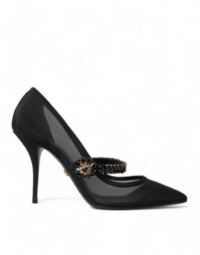 Black Mary Jane Crystals Heels Pumps Shoes