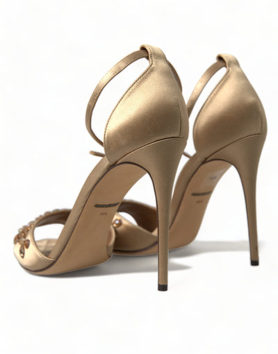 Gold Satin Ankle Strap Crystal Sandals Shoes