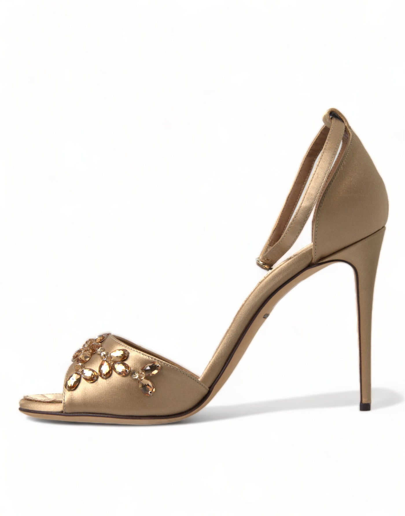 Gold Satin Ankle Strap Crystal Sandals Shoes