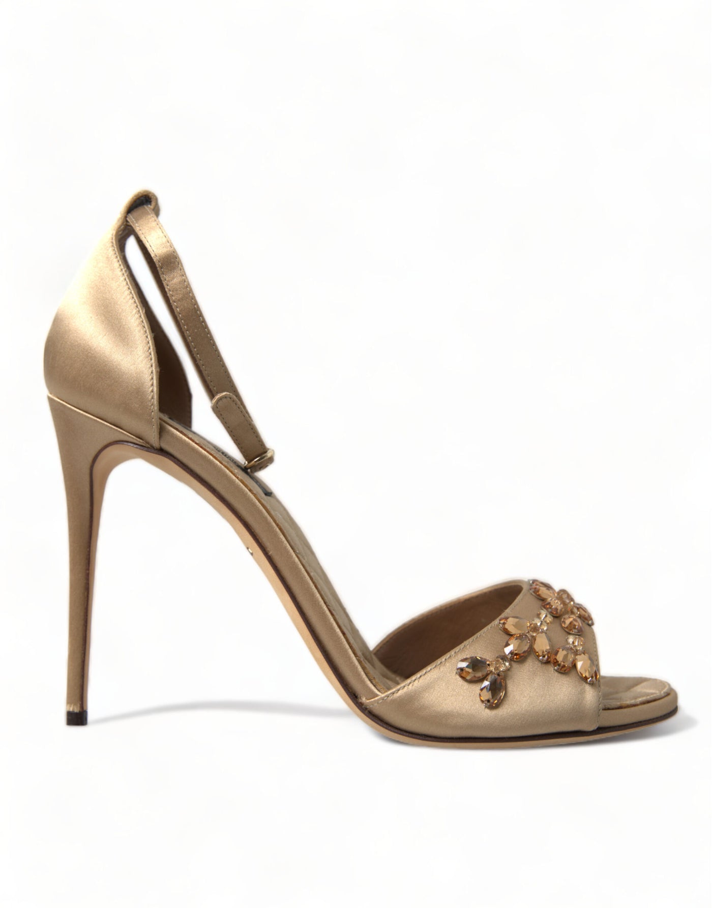 Gold Satin Ankle Strap Crystal Sandals Shoes