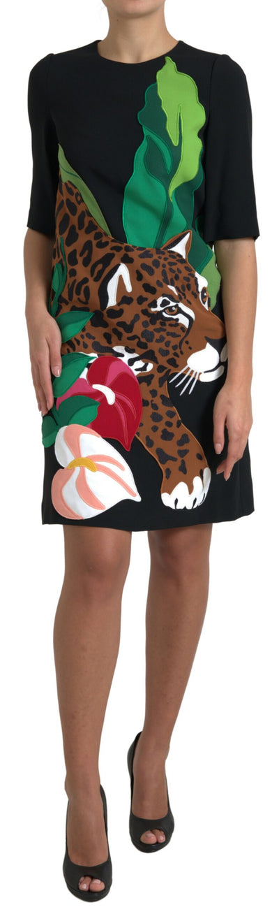 Black Tiger Jungle Print Sheath Stretch Dress