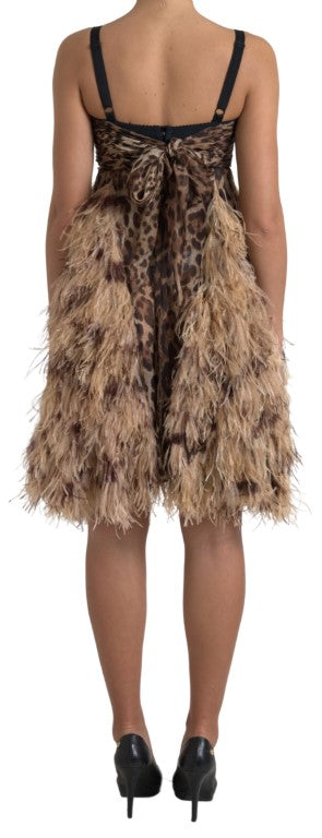 Brown Leopard Feather Chiffon Sleeveless Dress