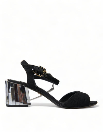 Black Crystals Ankle Strap Sandals Shoes