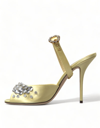 Yellow Satin Crystal Mary Janes Sandals