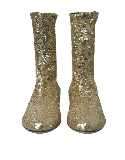 Gold Sequined Short Boots Stretch Shoes