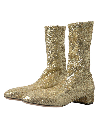 Gold Sequined Short Boots Stretch Shoes