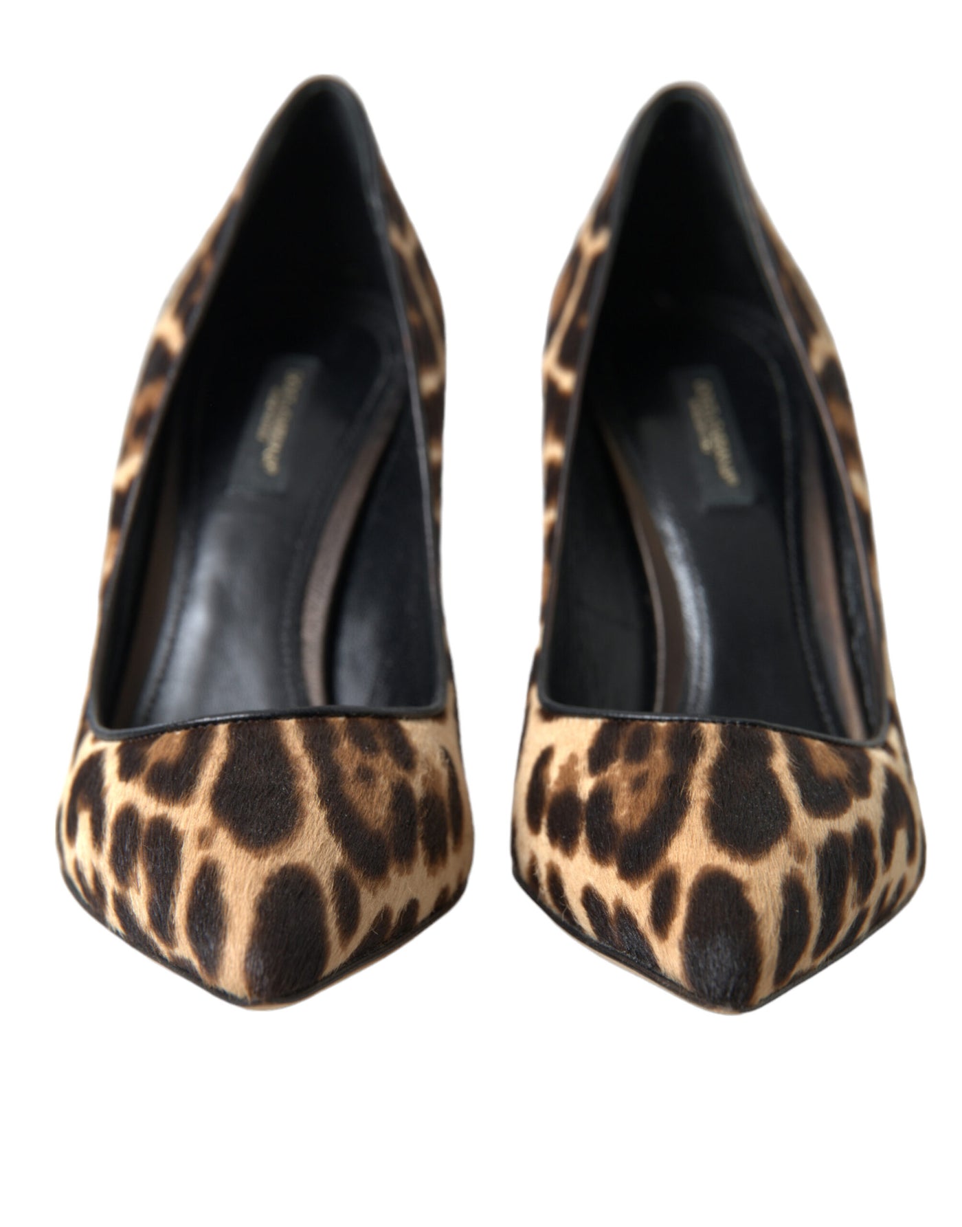 Brown Leopard Pony Hair Leather Heels Shoes