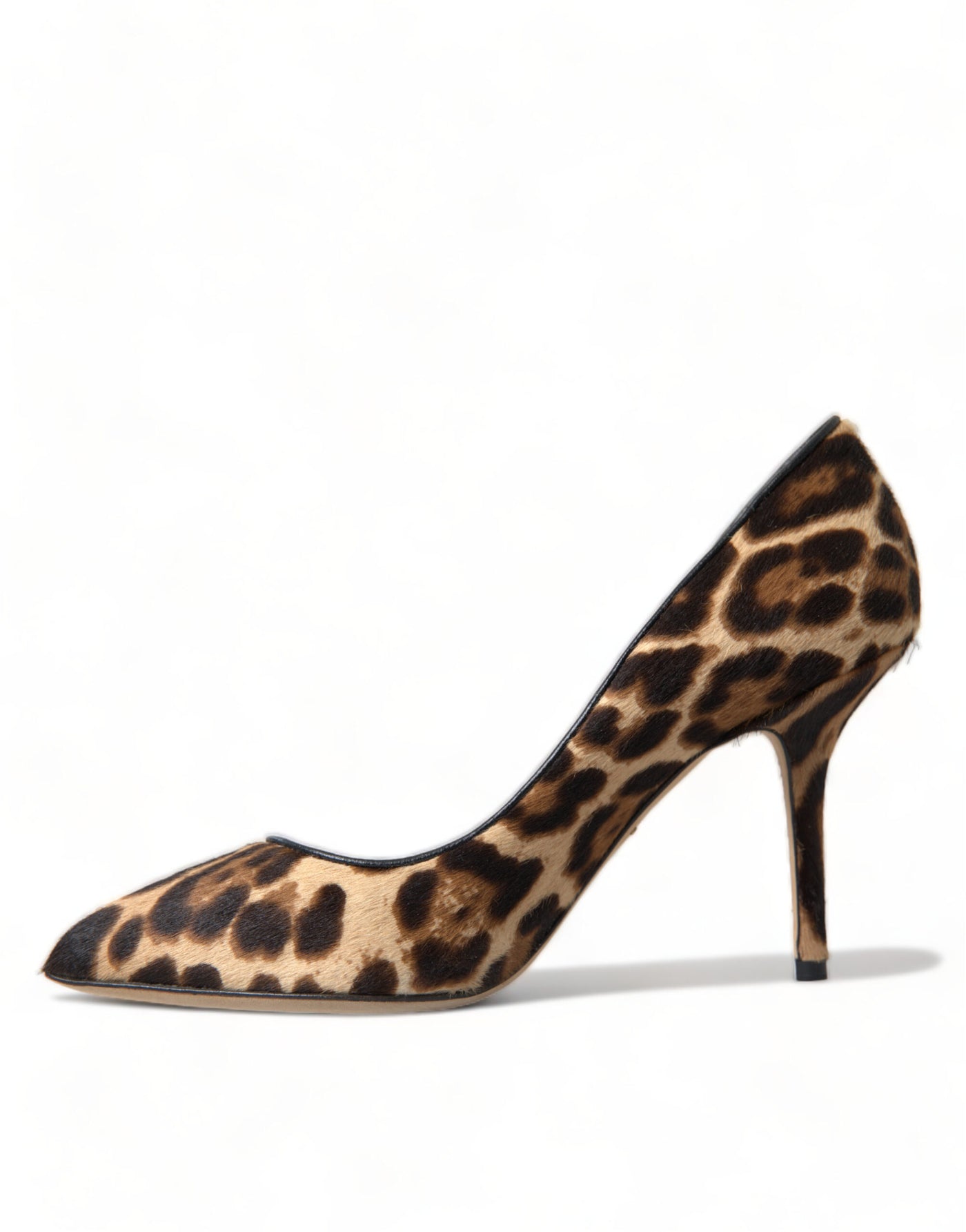 Brown Leopard Pony Hair Leather Heels Shoes