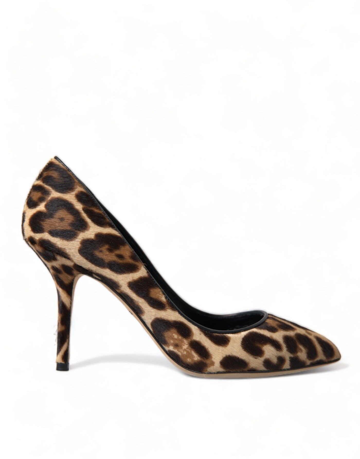 Brown Leopard Pony Hair Leather Heels Shoes