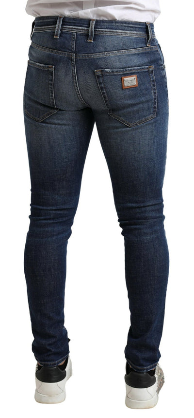 Blue Washed Tattered CottonSkinny Denim Jeans