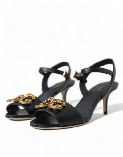 Black DG Amore Leather Heels Sandals Shoes