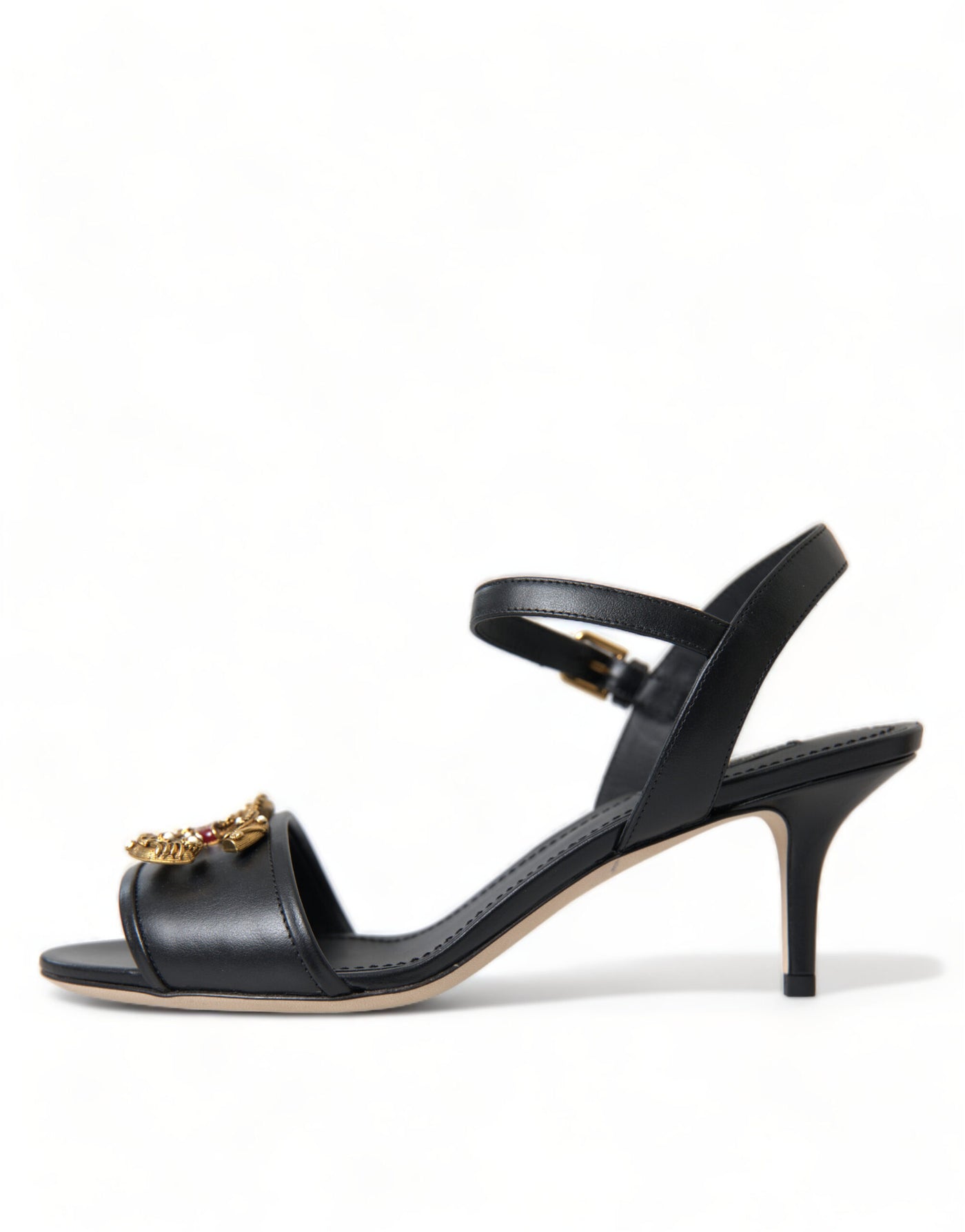 Black DG Amore Leather Heels Sandals Shoes