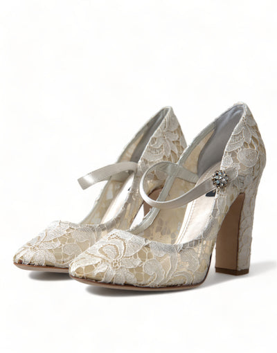 White Lace Crystals Heels Sandals Shoes