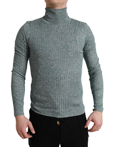 Green Polyester Turtleneck Pullover Sweater