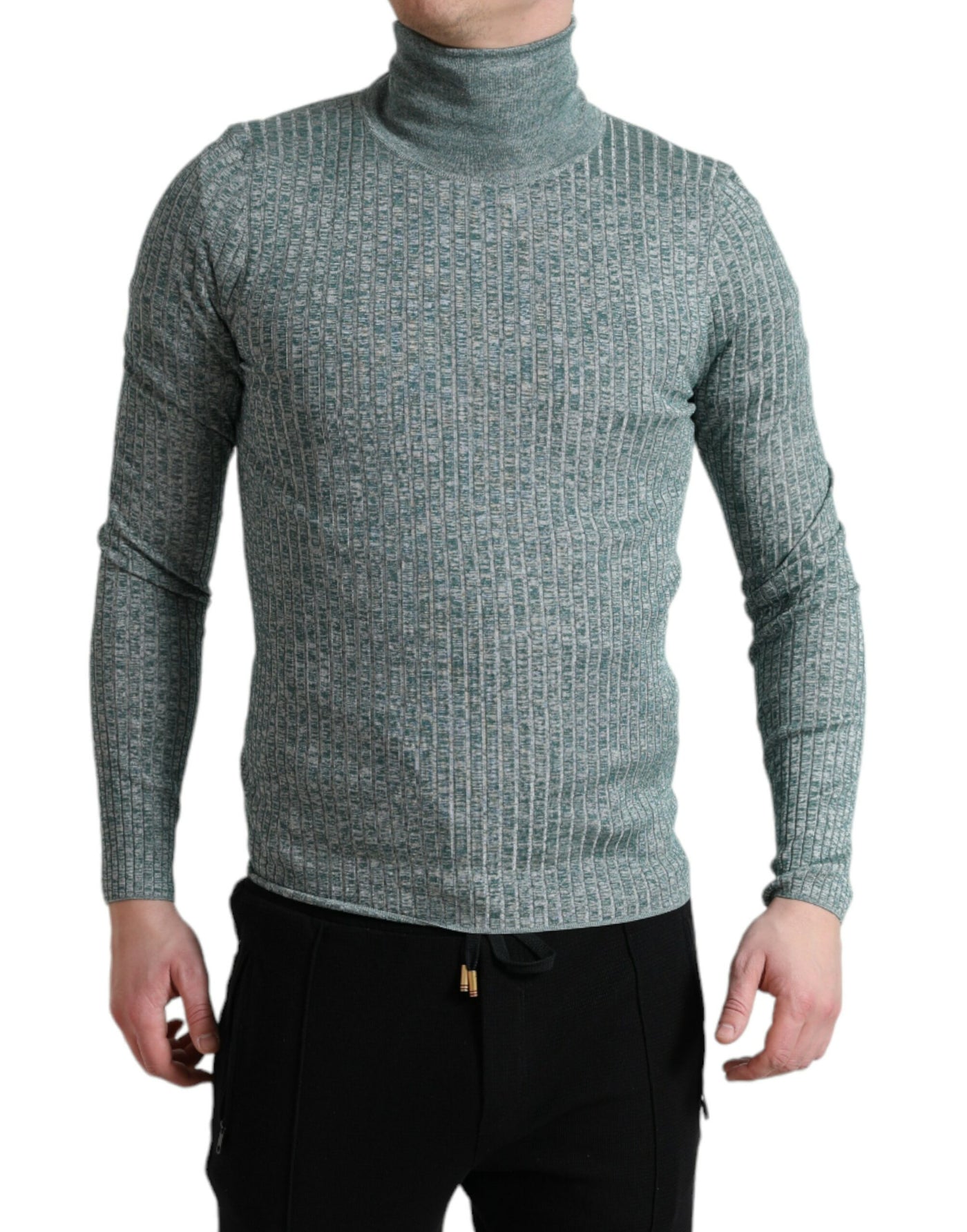 Green Polyester Turtleneck Pullover Sweater