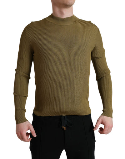 Army Green Viscose Crewneck Pullover Sweater