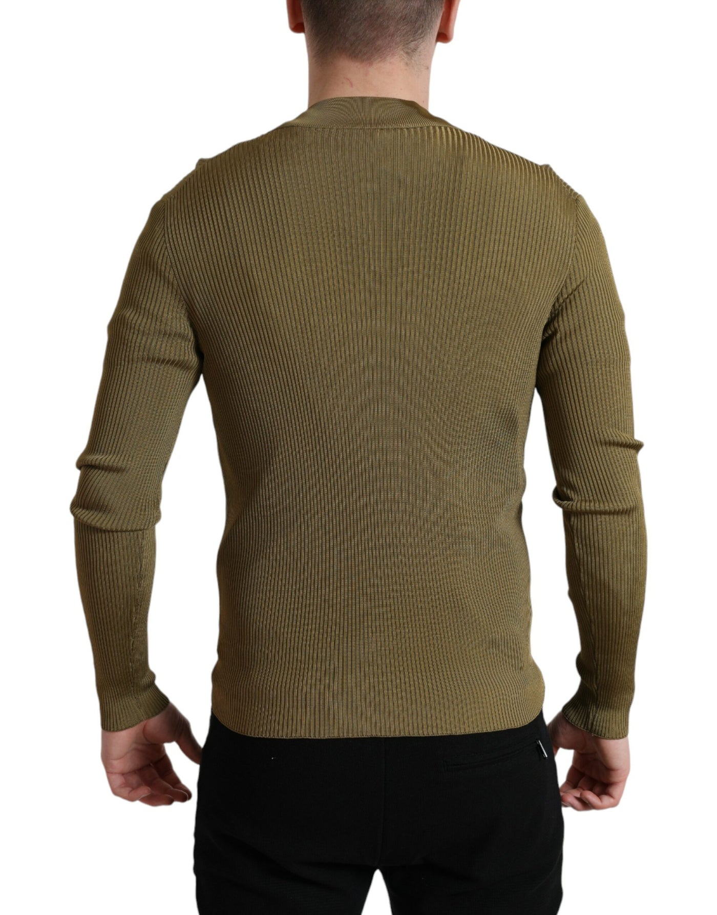 Army Green Viscose Crewneck Pullover Sweater