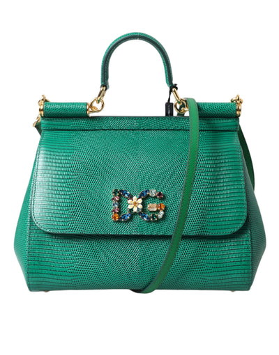 Green DG Crystal Leather Miss Sicily Top Handle Purse Bag