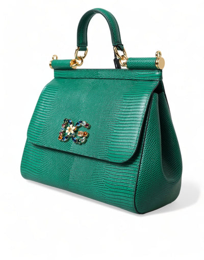 Green DG Crystal Leather Miss Sicily Top Handle Purse Bag