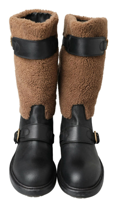 Black Leather Brown Shearling Boots