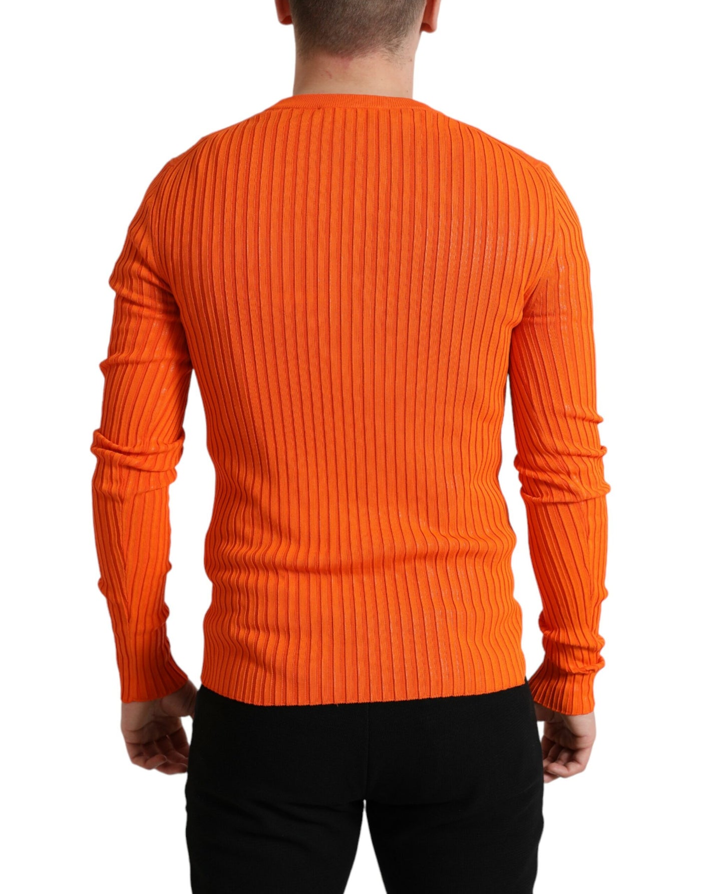 Orange Knitted Crewneck Men Pullover Sweater