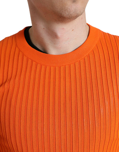 Orange Knitted Crewneck Men Pullover Sweater