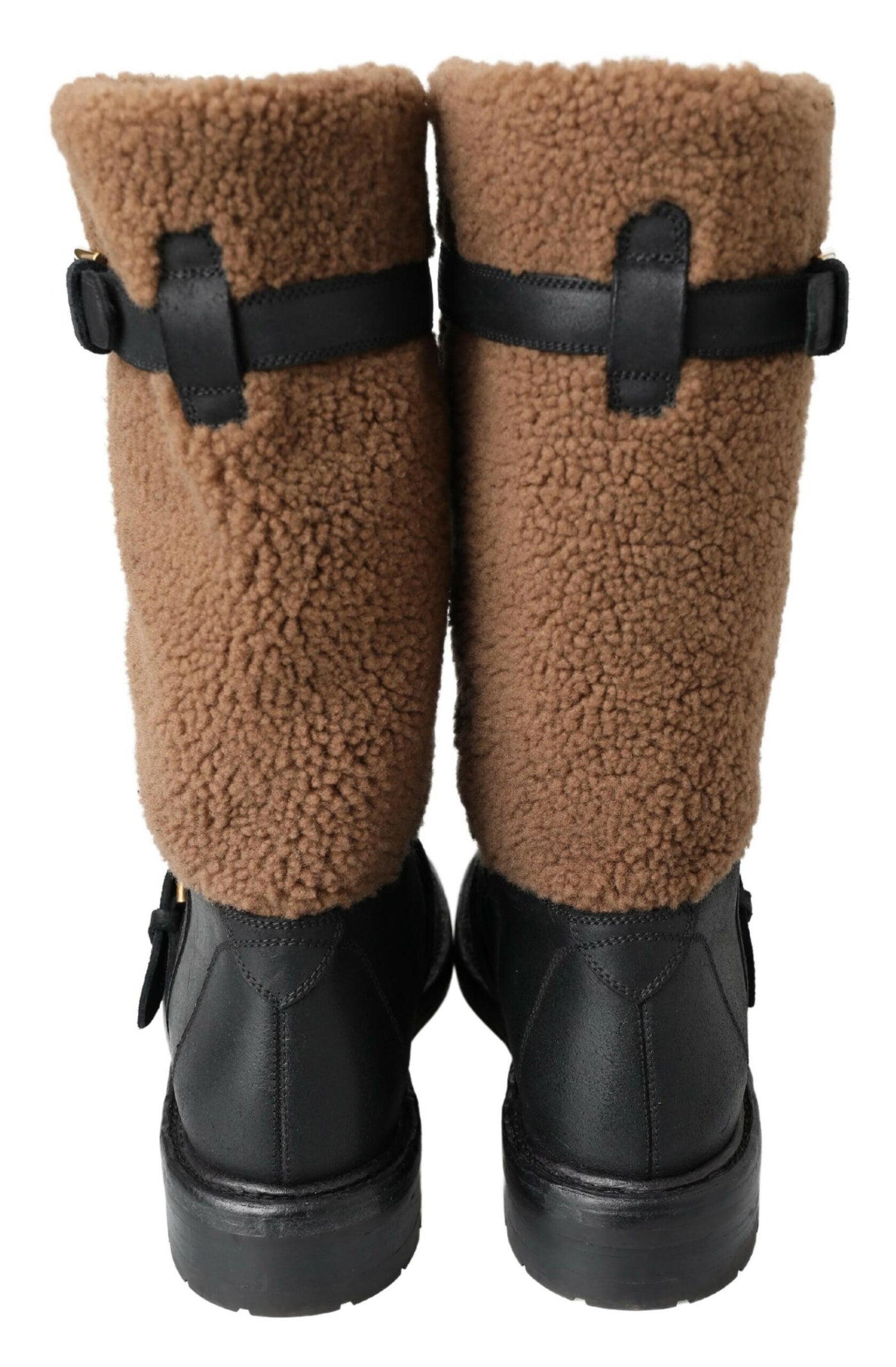 Black Leather Brown Shearling Boots