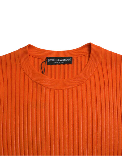 Orange Knitted Crewneck Men Pullover Sweater