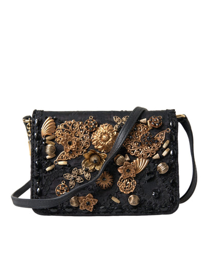 Black Embellished Baroque Crossbody Shoulder Bag