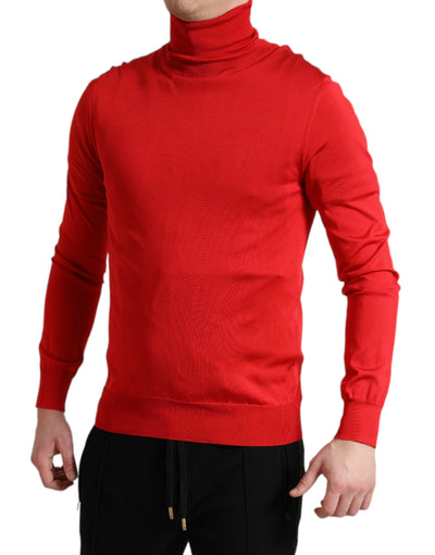 Red Silk Turtleneck Pullover Sweater