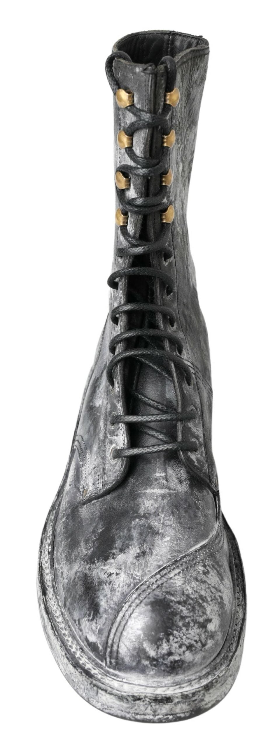 Black Gray Leather Mid Calf Boots Shoes