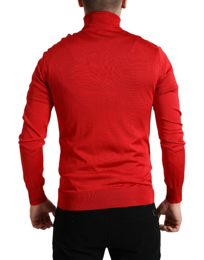 Red Silk Turtleneck Pullover Sweater