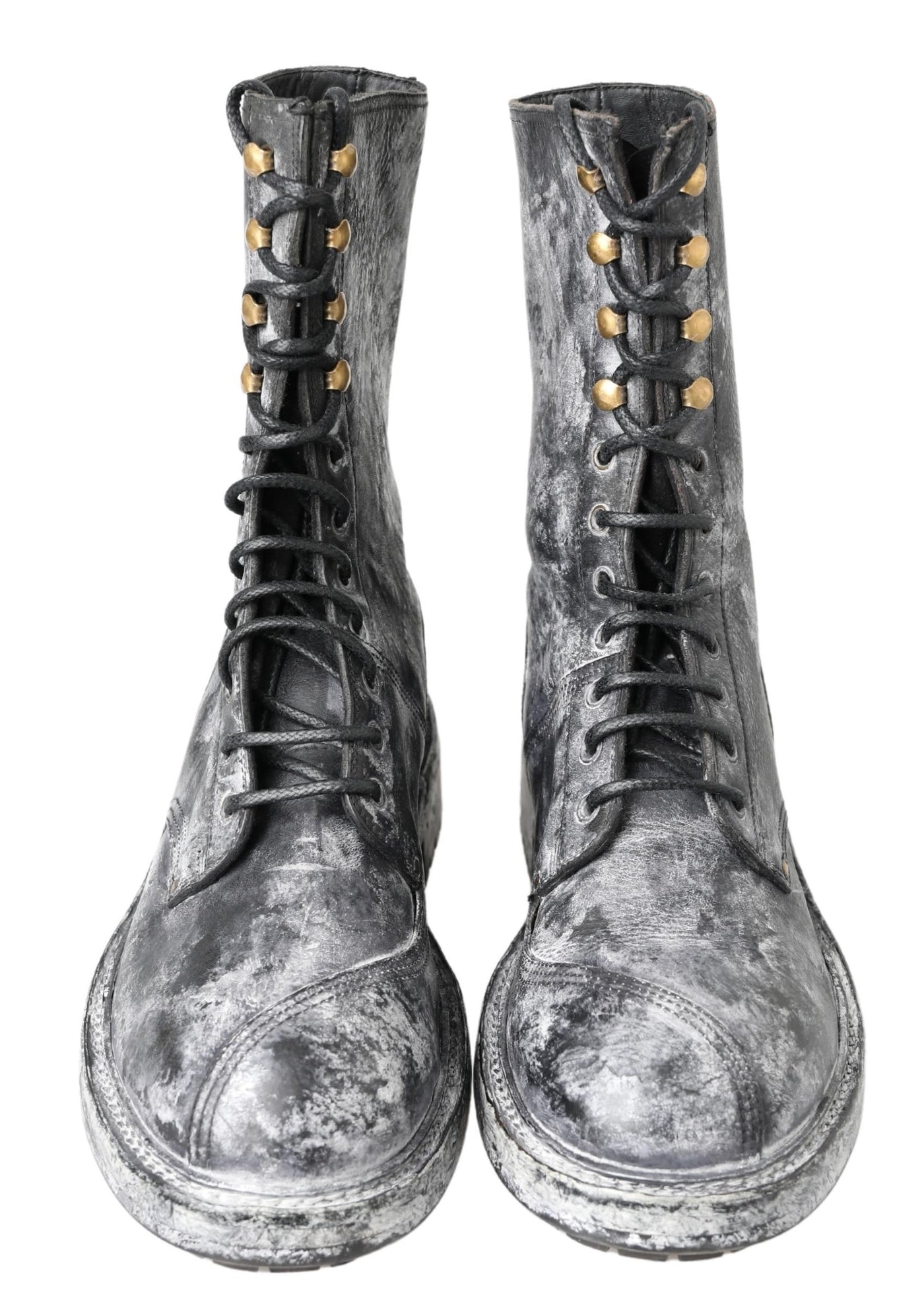 Black Gray Leather Mid Calf Boots Shoes