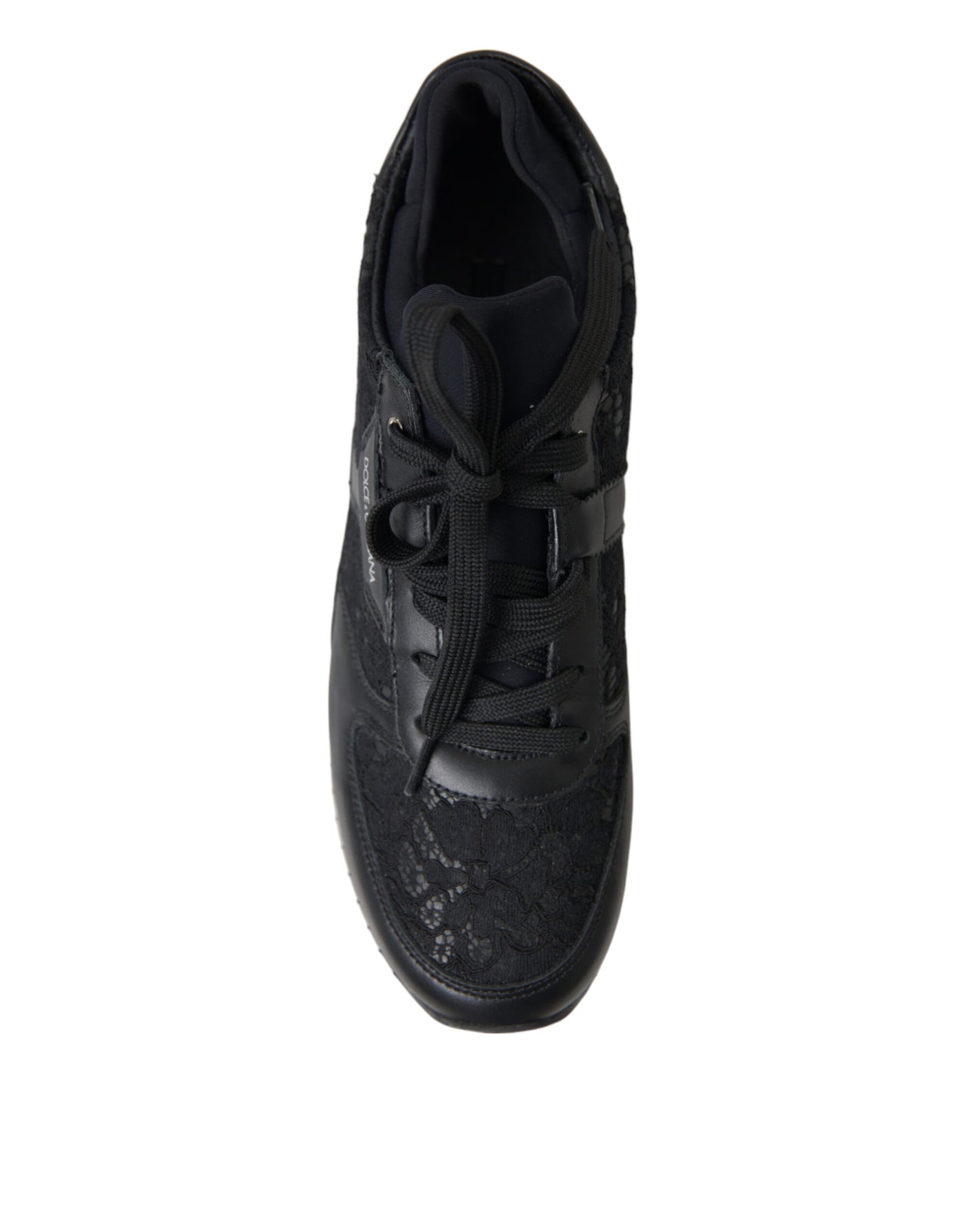 Black Floral Lace Leather Sneakers Shoes