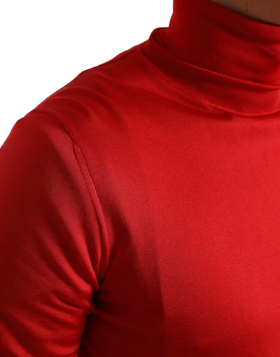 Red Silk Turtleneck Pullover Sweater