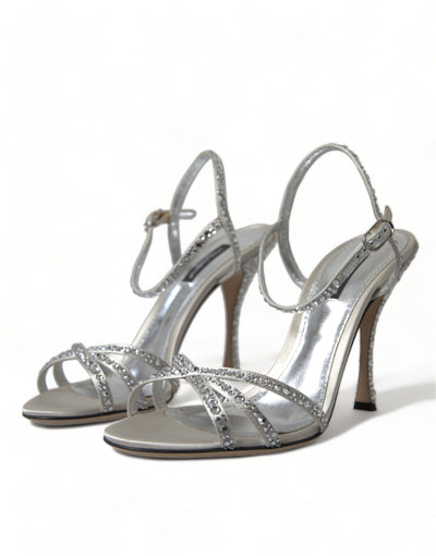 Silver Crystal Ankle Strap Sandals Shoes