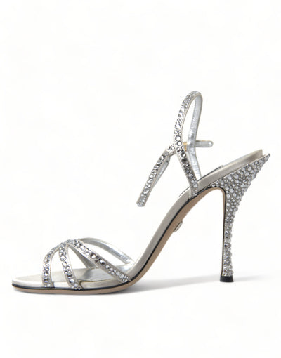 Silver Crystal Ankle Strap Sandals Shoes