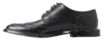 Black Leather Oxford Wingtip Formal Derby Shoes