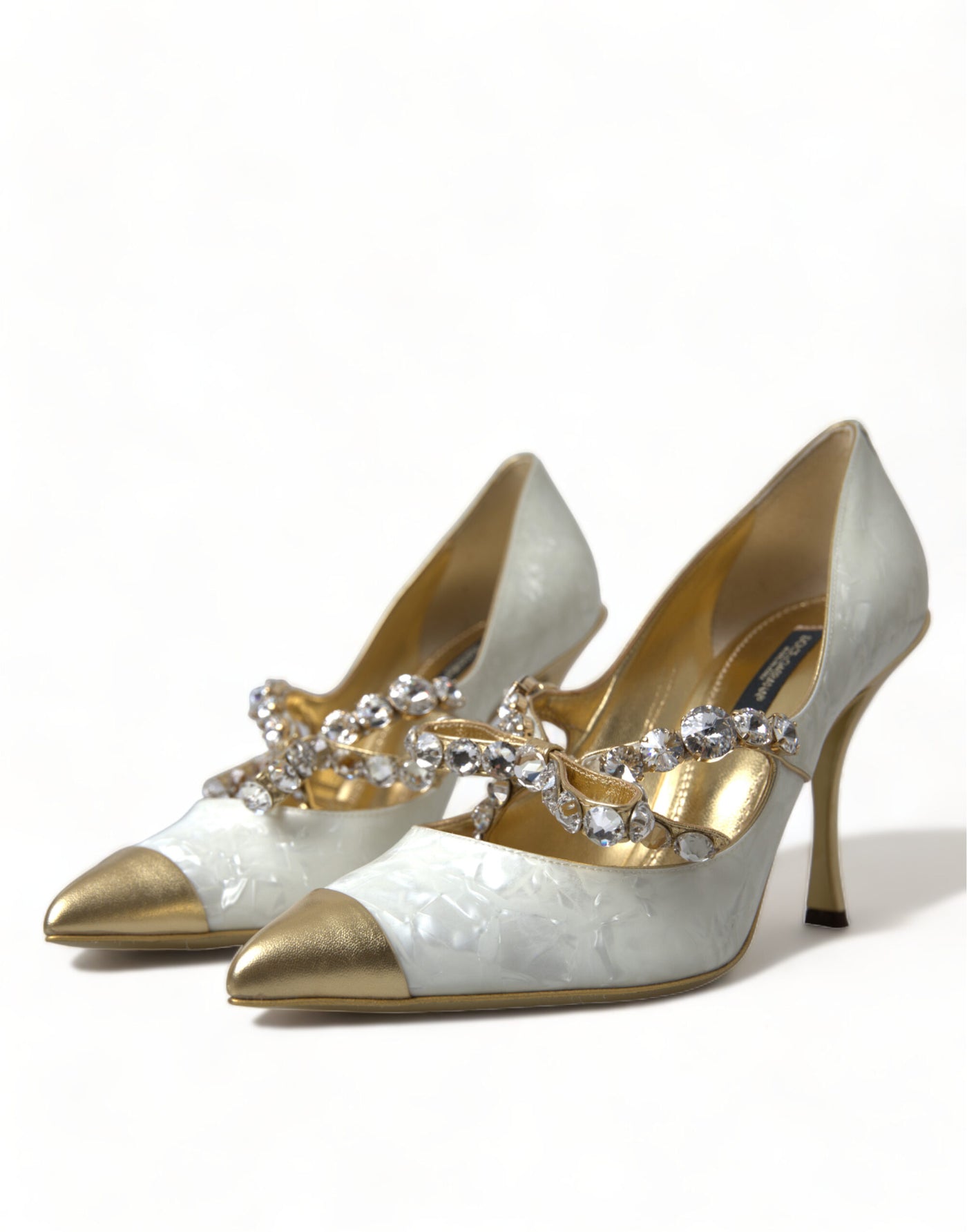 White Mary Jane Crystal Pearl Pumps Shoes