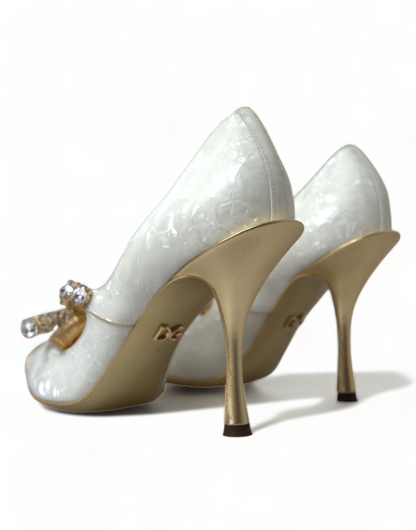 White Mary Jane Crystal Pearl Pumps Shoes