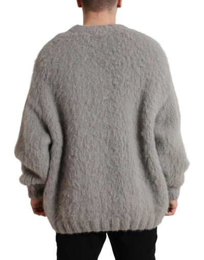 Gray Alpaca Fur V-neck Men Pullover Sweater