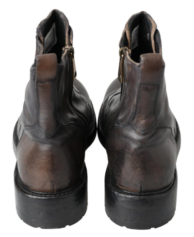 Brown Men Leather Ankle Boots Shoes