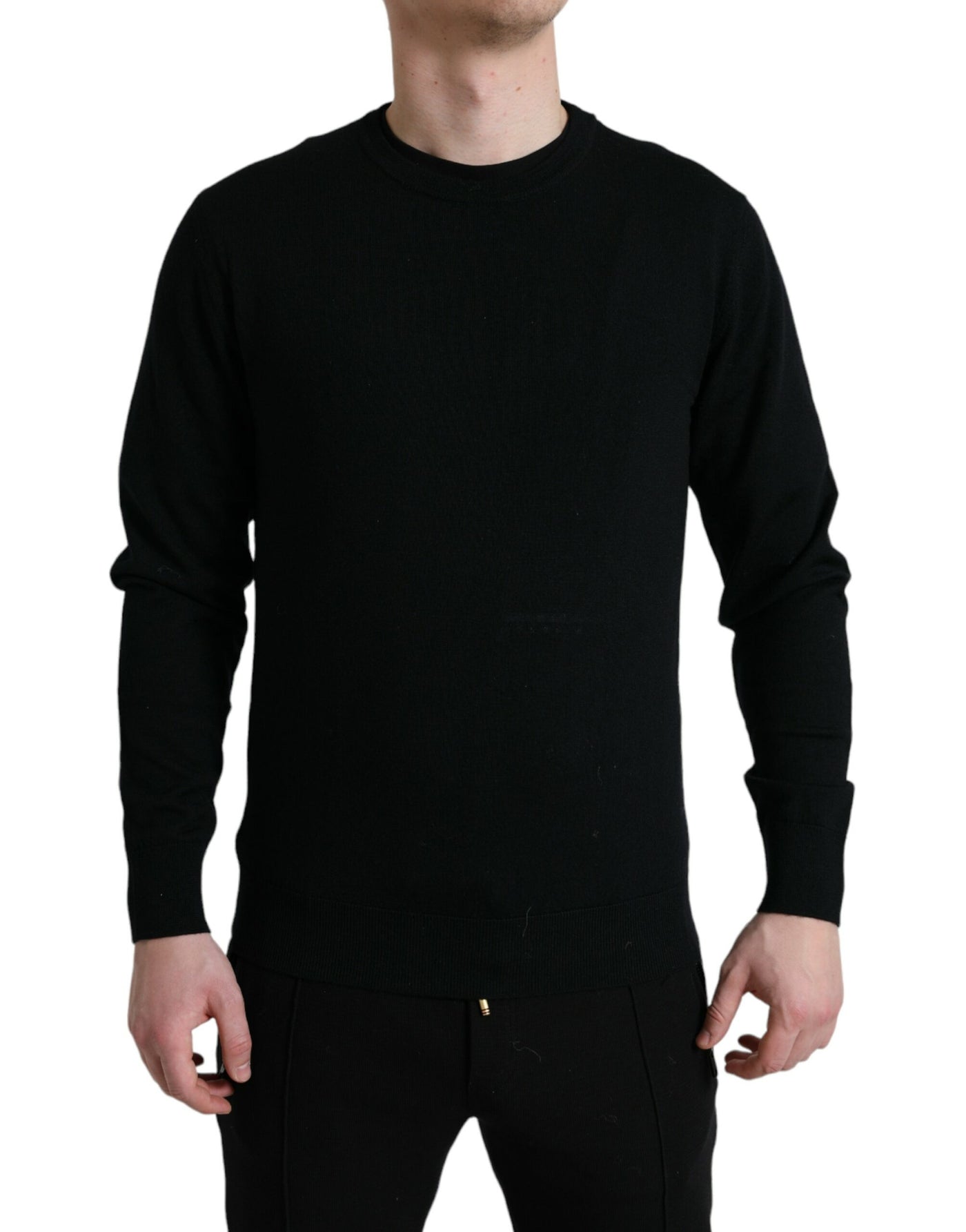 Black Wool Round Neck Pullover Sweater