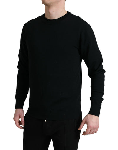 Black Wool Round Neck Pullover Sweater