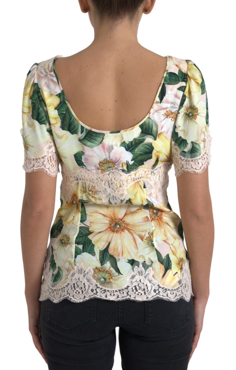 Multicolor Floral Lace V Neck Blouse