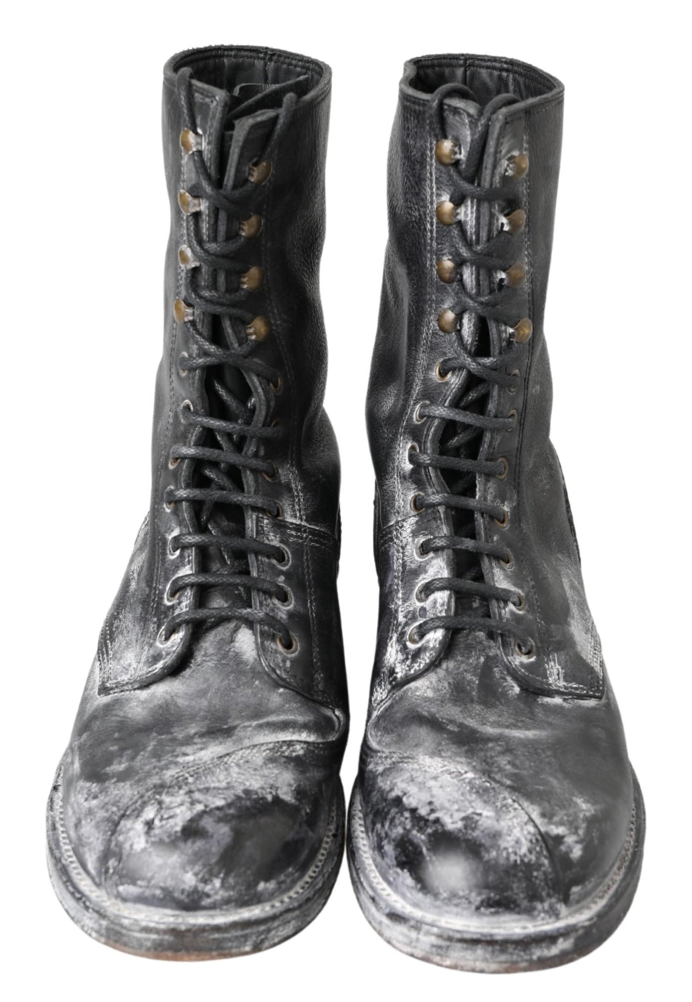 Black Leather Mid Calf Lace Up Boots Shoes