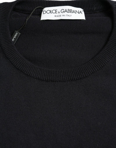 Blue Cotton Round Neck Pullover Sweater