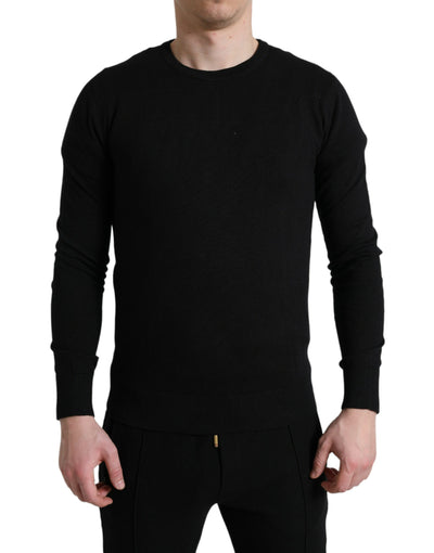 Black Cotton Crew Neck Men Pullover Sweater