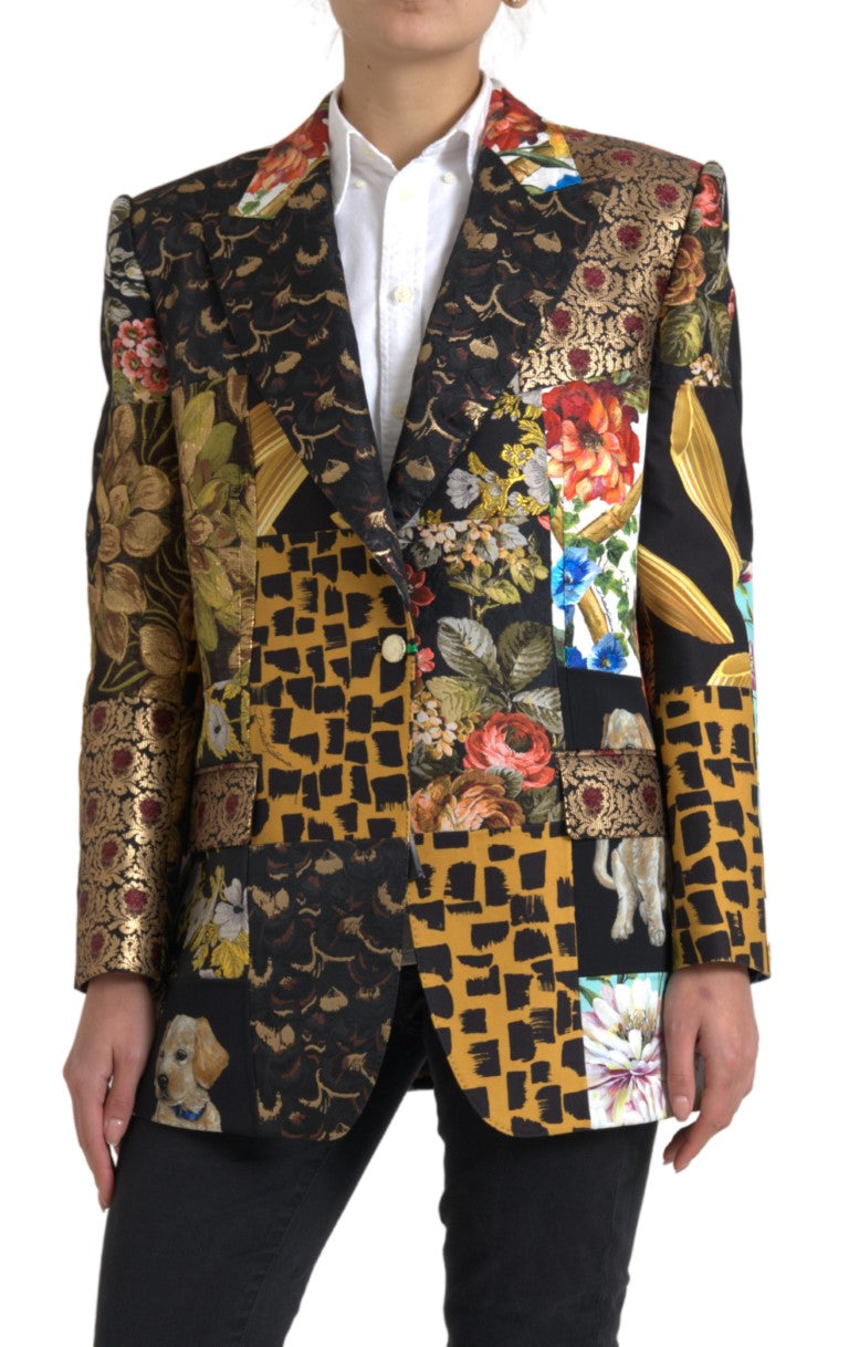 Multicolor Patchwork Jacquard Coat Blazer