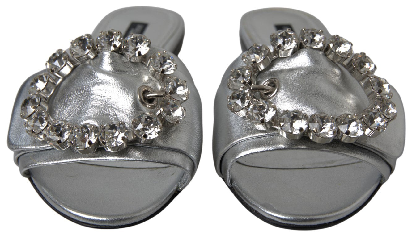 Silver Crystal Embellished Slides Flat Shoes